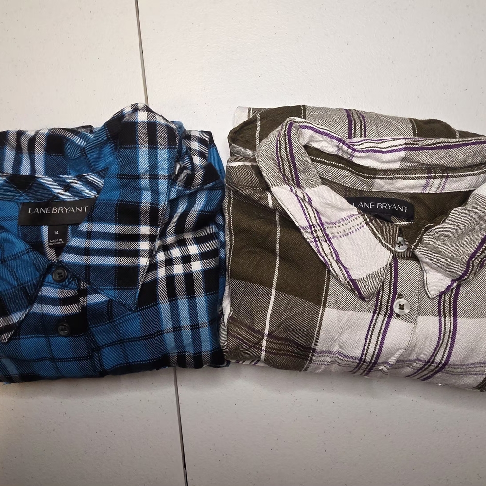 Lane Bryant Men's Plaid Shirts - Blue and Olive